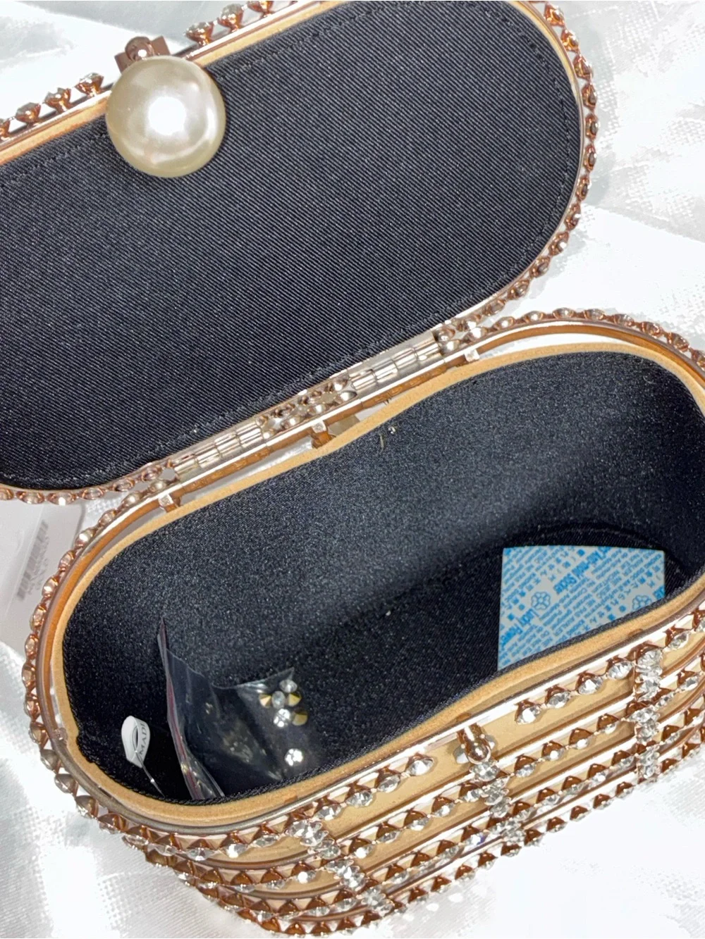 Pearl with Rhinestone Handbag in Rose Gold
